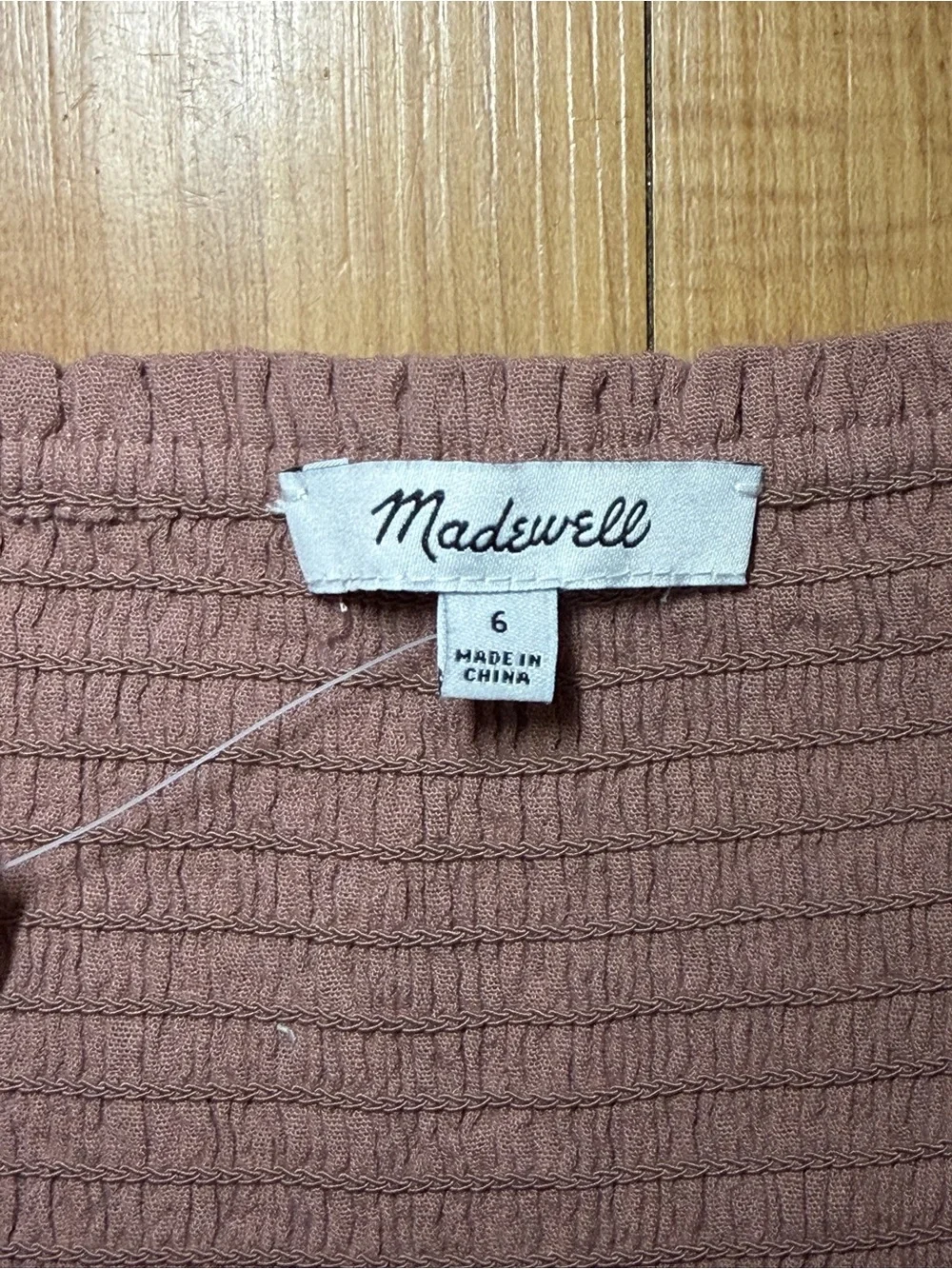 Madewell Smocked Square Neck Puff Sleeve Peplum Top in Dusty Rose